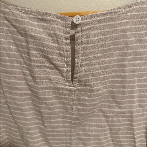 Beach Lunch Lounge Linen Blend Stripe Sleeveless Dress CoverUp Tan White Medium - Picture 7 of 10